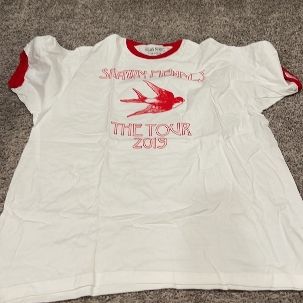 Shawn Mendes The Tour 2019 Mens Graphic T-Shirt White Red Ringer Neck Cotton